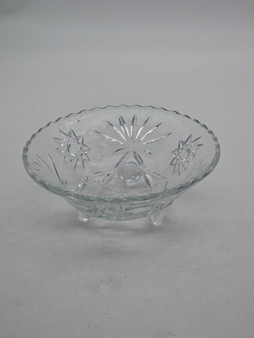 Anchor Hocking Crystal Star Of David Prescut 6 3/4" 3-Footed Bowl